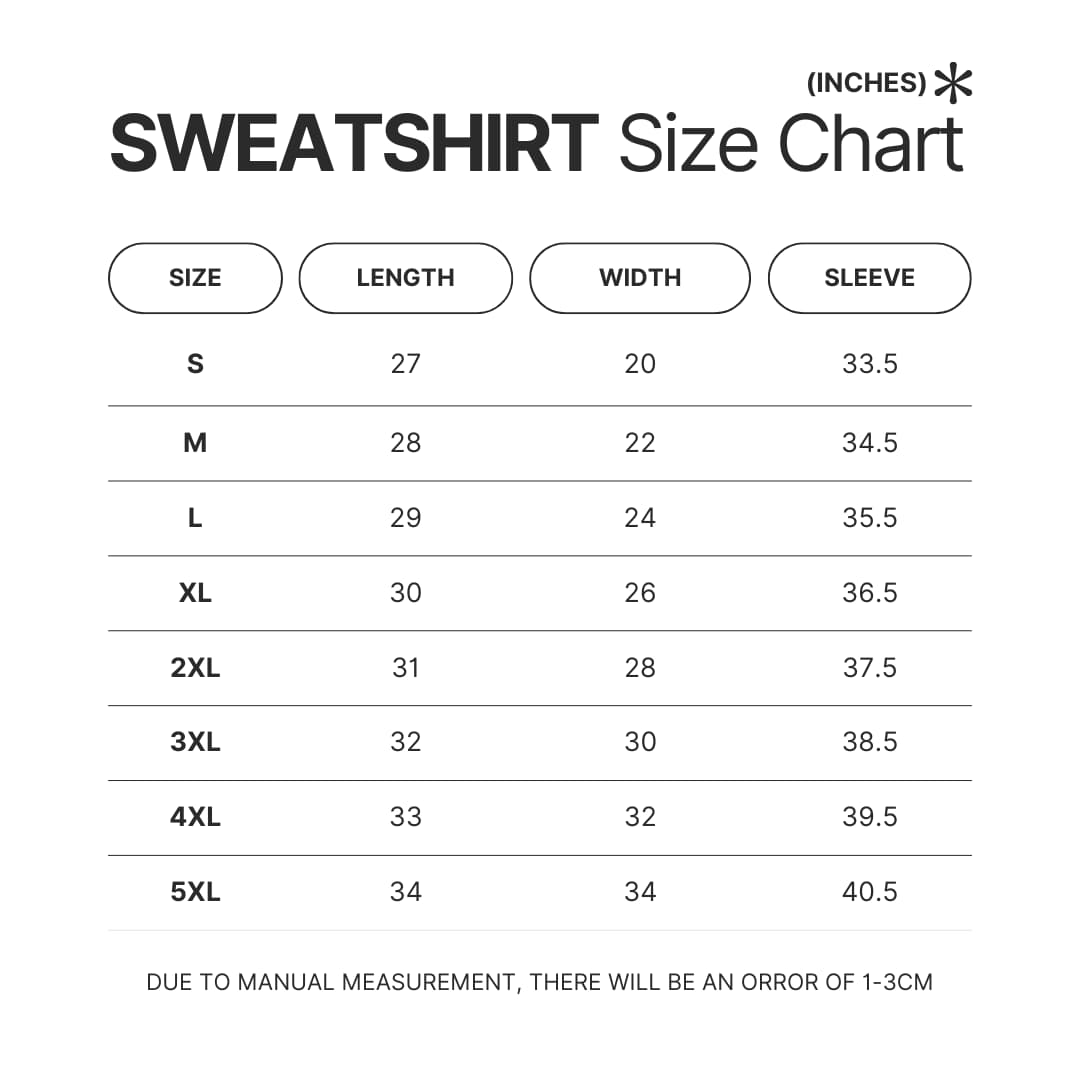 Sweatshirt Size Chart - Rain World UK Shop