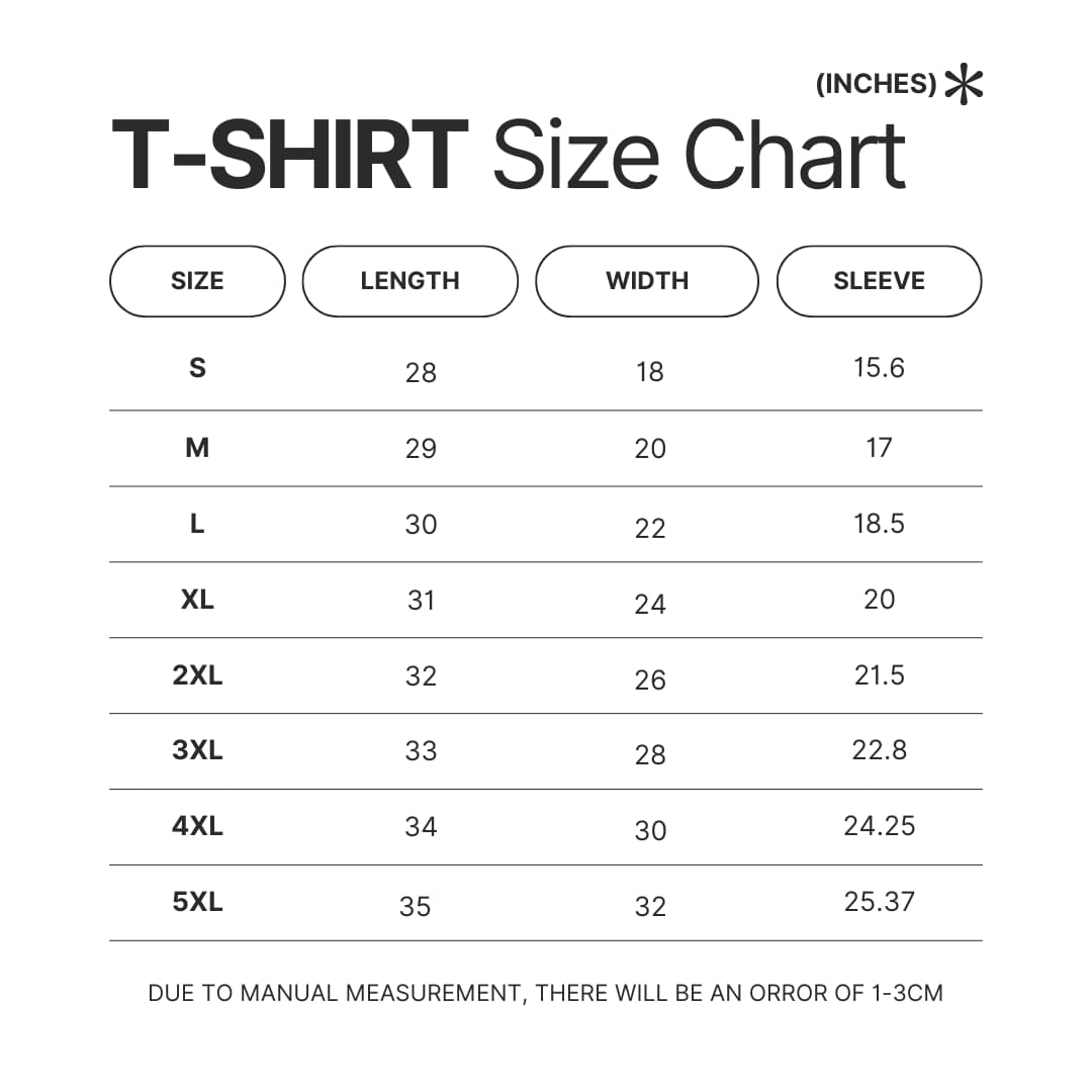 T shirt Size Chart - Rain World UK Shop