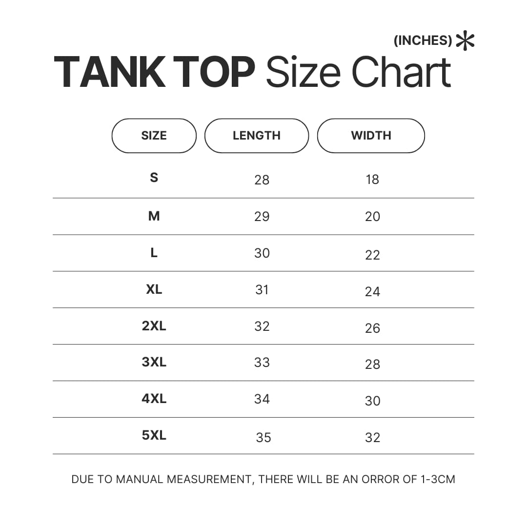 Tank Top Size Chart - Rain World UK Shop