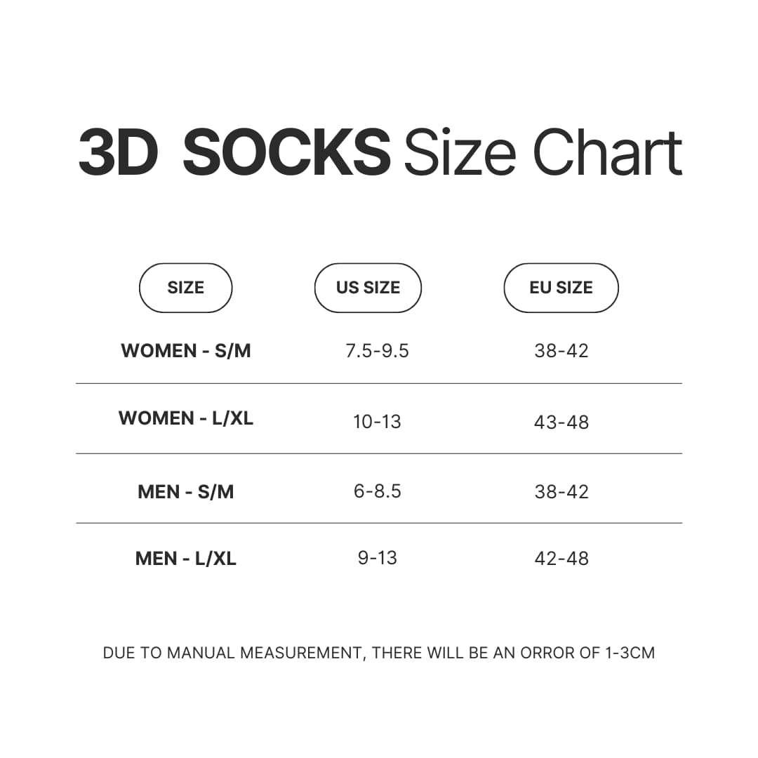 3D Socks Size Chart - Rain World UK Shop